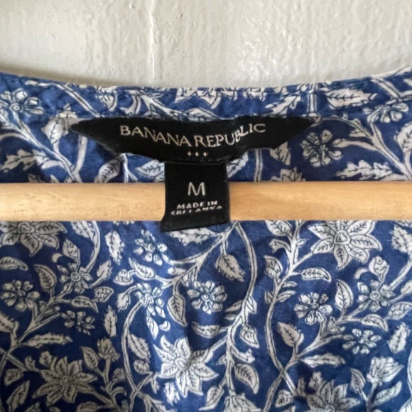 Banana Republic Blouse Womens Medium Blue Floral Boho Cottagecore Puff Sleeve - Picture 3 of 9
